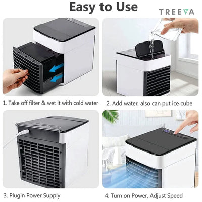 Portable Mini AC Cooler with Humidifier, USB, and LED lights