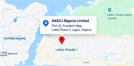 Map showing BASOJ Nigeria Limited head office in Lekki